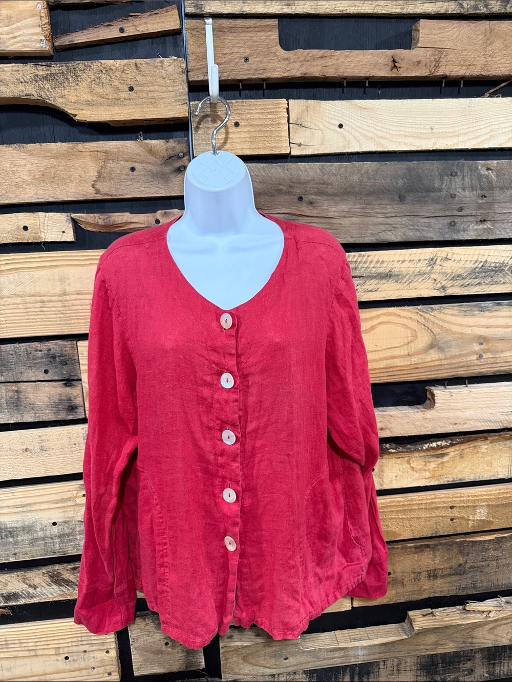FLAX Linen Shirt Topper Jacket
Oversized Tunic Sz M Red Long Sleeve
Lagenlook